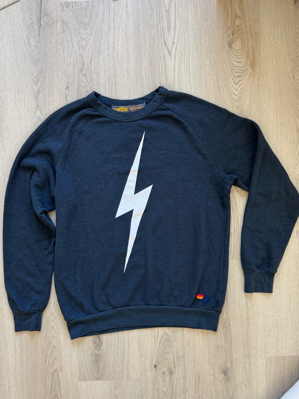 AVIATOR NATION Charcoal White Lightning Bolt Crewneck Sweatshirt Unisex M - Picture 5 of 10